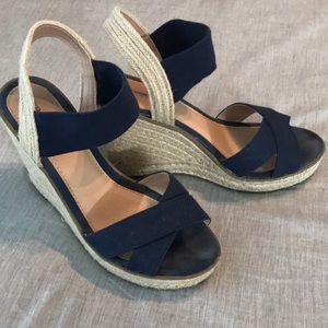 Merona Navy Blue and Nude Wedge Sandal